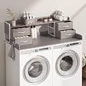 4 Drawers Washer Dryer Countertop with Shelf, 27.5" D x 54" W Laundry Topper with 3.54" High Guardrails and Non-Slip Pads,Extra Storage Organizer for Over Washer and Dryer, Holds 66 Lbs, Light Grey