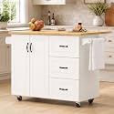 4 EVER WINNER 43" Kitchen Island with Drop Leaf, Rolling Kitchen Island