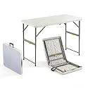 4 Foot Folding Table,4-Height Adjustable Small Card Table, White
