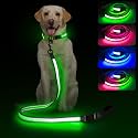 4 Ft Multi-Color Light up Dog Leash, Type-C Rechargeable LED & Lighted Leashes- Reflective Dog Leash Light with Padded Handle for Night Walking Safety, Small to Large Pets(Gray)