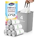 4 Gallon 140 Counts Strong Drawstring Trash Bags Garbage Bags by Teivio, Bathroom Trash Can Bin Liners, Small Plastic Bags for home office kitchen, White