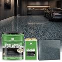4 Gallon Dark Gray Epoxy Colored Sand Self‑Leveling Floor Paint, Marble‑Effect, 100% High Solids, 5.5:1 Sand‑Aggregate Ratio,6H Hardness,1.5mm Finished Thickness (Dark gray,512 Fl Oz,15Kg)