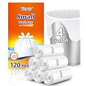 4 Gallon Strong Tie-Top Small Trash Bags 120 Count, fit 15 Liter Mini Waste Basket, 3 Gallon 4 Gallon Unscented Plastic Garbage Bags Can Liners for Home Office Kitchen Bathroom Bedroom, White