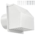4 Inch Dryer Vent Cover Outside, Hooded Wall Vent with Screen and Damper, Galvanized Steel Exhaust Vent Cover Cap External Extractor for Dryer Duct, HVAC, Bathroom, Laundry, Kitchen,White