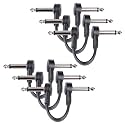 4 Inch Guitar Patch Cables 6 Pack, 1/4" TS Right Angle Effect Pedal Flat Cables, Pedal Board Patch Cables, Black