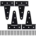 4 Inch T-Strap Gate Hinges, Heavy Duty Shed Door Hinges, Black Tee Hinges for Wooden Fences, Yard Gates, Rustproof Wrought Iron Hardware, 4 Pack