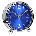 4-inch Table Clock Ultra-Quiet Metal Small Alarm Clock, Classic Retro Style Quartz Clock, Desk Cupboard Bedside Travel Alarm Clock (CS-AC06)(Blue)