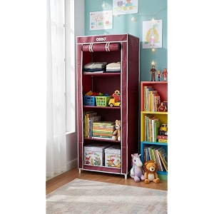 4-layer single rack wardrobe  portable cloth storage organizer with dustproof cover  foldable fabric closet with steel frame  compact storage solution for clothes shoes toys books amp accessories