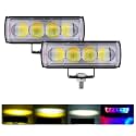 4 LED Lens Fog Flashing Light for Motorcycles and Bikes ? White/Amber Auxiliary Spot Lights Projector Light for All Motorbikes, Cars, Scooty, Electric Vehicles (45W, Pack of 2)