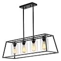 4-Light Black Farmhouse Chandelier for Dining Room Light Fixture