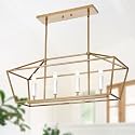 4-Light Gold Kitchen Island Lighting Over Table, Modern Lantern Cage Chandelier Pendant Light Fixture with Height Adjustable, E12 Bulb Base