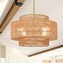 4-Light Hand Woven Rattan Pendant Light 3-Tier Boho Chandelier