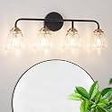 Daunton 4-Light Vintage Vanity Light, Black and Gold Bathroom Vanity Light Fixtures Over Mirror, Elegant Bathroom Light Fixtures with Clear Glass Shade, Wall Sconce Lighting for Bedroom, Living Room