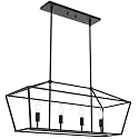 4-Lights Rustic Chandelier for Dining Room, 32-Inches Width Pendant Lighting for Kitchen Island in Black Finish