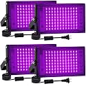 4 Pack 100W Black Light, LED Blacklight with US Plug and Switch, Black Lights for Glow None Party, Halloween,Body Painting,Fluorescent Painting and Tapestry