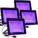 4 Pack 100W LED Black Lights, Flood Blacklight with Plug, IP66 Waterproof Outdoor UV Spotlight for Dance Party Large Space, Glow in The Dark, Halloween Lamp