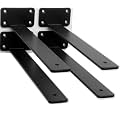 4 Pack - 16 inch Black Hidden L Shelf Bracket (1/5 Inch Thicked) Iron Floating Shelf Brackets Rustic Industrial Metal Brackets for Shelf Support