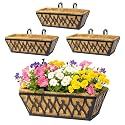 4 Pack 16 Inch Window Boxes Planters Railing Planter Box with Adjustable Brackets for Porch Fence Patio Balcony Hanging Flower Baskets with Coco Liners for Outdoor Garden Decor - Black