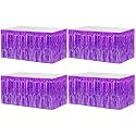 4 Pack 29x108 Inch Metallic Foil Fringe Tinsel Table Skirts for Rectangle Tables Streamer Curtains Backdrop for Wedding, Birthday, Parade Floats, Christmas, Halloween Party Decoration(Purple)