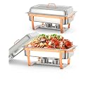 4-Pack 8QT Gold Stainless Steel Chafing Dish Set - Buffet Food Warmers with Lid Holder, Ideal for Catering, Weddings &amp; Parties