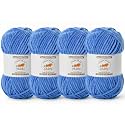 4 Pack Azure Fluffy Velvet Yarn for Crocheting, Chunky Chenille Baby Blanket Yarn for Crochet, Soft Fuzzy Puzzle Yarn for Knitting, (100g/3.53oz Each) Bulky Thick Amigurumi Crochet Yarns
