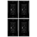 4 Pack Black 15A GFCI Outlet with USB Ports(Type A &amp; C, 4.8A/24W Total Output), GFI Electrical Outlet with 2 USB Charging Ports- Self-Test Tamper-Resistant with LED Indicator, ETL Listed