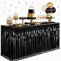 4-Pack Black Foil Fringe Table Skirt, Metallic Tinsel Streamers, 29x108 In