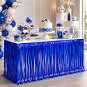 4-Pack Blue Foil Fringe Table Skirt, Metallic Tinsel Streamers, 29x108 In