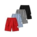 4 Pack Boys Pull on Jogger Shorts Cargo Shorts with Pocket 3-14Y