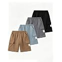 4 Pack Boys Pull on Jogger Shorts Cargo Shorts with Pocket 3-14Y