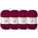 4 Pack Burgundy Fluffy Velvet Yarn for Crocheting, Chunky Chenille Baby Blanket Yarn for Crochet, Soft Fuzzy Puzzle Yarn for Knitting, (100g/3.53oz Each) Bulky Thick Amigurumi Crochet Yarns
