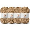 4 Pack Deep Khaki Fluffy Velvet Yarn for Crocheting, Chunky Chenille Baby Blanket Yarn for Crochet, Soft Fuzzy Puzzle Yarn for Knitting, (100g/3.53oz Each) Bulky Thick Amigurumi Crochet Yarns