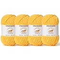 4 Pack Golden Yellow Fluffy Velvet Yarn for Crocheting, Chunky Chenille Baby Blanket Yarn for Crochet, Soft Fuzzy Puzzle Yarn for Knitting, (100g/3.53oz Each) Bulky Thick Amigurumi Crochet Yarns