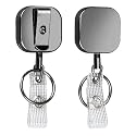 Will Well 4 Pack Retractable Keychain - Heavy Duty Metal Badge Reel - Black