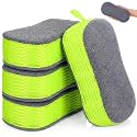 4 Pack Large Microfiber Car Wash Sponges Dual-Sided Scrub Pad, Gray