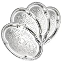 4-Pack Large Silver Serving Tray 20.3 x 15.2 Inch Mirror Platter Set for Party, Wedding, Birthday, Christmas, Appetizers, Desserts, Food Display, Kitchen Table, Buffet