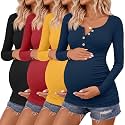 4 Pack Maternity Long Sleeve Shirts Pregnancy Tops