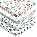 4 Pack N Play Sheets Woodland Forest Animals Wood Neutral Unisex Fitted Baby N Play Sheets Fitted for Standard Pack and Plays and Mini Cribs Set for Baby Boys or Girls