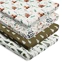 4 Pack N Play Sheets Woodland Forest Animals Wood Neutral Unisex Fitted Baby N Play Sheets Fitted for Standard Pack and Plays and Mini Cribs Set for Baby Boys or Girls (Cartoon Beer)