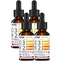 (4 Pack) Organic Vitamin D3 K2 Drops with MCT Oil &amp; Omega 3 - Liquid Vitamin D3 5000 IU - K2 D3 Vitamin Supplement - Vitamin D Drops for Women &amp; Men - No Fillers, Non-GMO, GMP, Strawberry (4 Fl Oz)