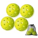 4 Pack Outdoor Pickleball Balls with Mesh Bag, Premium Pickle Balls with High Visibility, Consistent Flight & Reliable Bounce, 40 Holes Outdoor Pickleballs for Every Skill Level