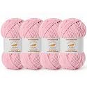 4 Pack Peach Pink Fluffy Velvet Yarn for Crocheting, Chunky Chenille Baby Blanket Yarn for Crochet, Soft Fuzzy Puzzle Yarn for Knitting, (100g/3.53oz Each) Bulky Thick Amigurumi Crochet Yarns