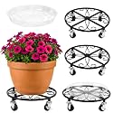 4 Pack Plant Caddy with Wheels 12 Inch Rolling Plant Stand for Large Plants Heavy Duty Plant Rollers Metal Plant Dolly Rustproof Planter Stand Wrought Iron Plant Stands Flower Cart Indoor Outdoor
