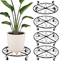 4 Pack Plant Caddy with Wheels 16 Inch Rolling Plant Stand for Large Plants Heavy Duty Plant Rollers Metal Plant Dolly Rustproof Planter Stand Wrought Iron Plant Stands Flower Cart Indoor Outdoor
