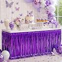 4 Pack Purple Foil Fringe Table Skirt, Metallic Tinsel Streamers, 29x108 In