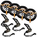 4 Pack Ratchet Car Tie Down Strap with Chain Hooks 2" x 144' Heavy Duty 10,000lbs Min Break Strength Tire Straps for Truck & Trailer by KODIAK STRAPS