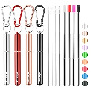 4 pack reusable metal straws collapsible stainless steel drinking straw portable telescopic straw with case gold amp purple amp orange amp blue