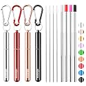 4 Pack Reusable Metal Straws Collapsible Stainless Steel Drinking Straw Portable Telescopic Straw with Case（Silver &amp; blue &amp; rainbow &amp; green）