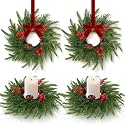 4 Pack Small Christmas Wreath Candle Rings Artificial Pine Branches with Pinecones Red Berries Fake Foliage Pine Needles Picks Candle Rings Holder for Table Centerpiece Home Door Window Chair Wall