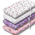 4 Pack Soft Baby Girl Changing Pad Cover Sheets for Chaning Pad Unicron Rainbow Heart Cute Neutral Polyester Unisex Fitted Changing Pad Cover Sheets Set for Baby Girls